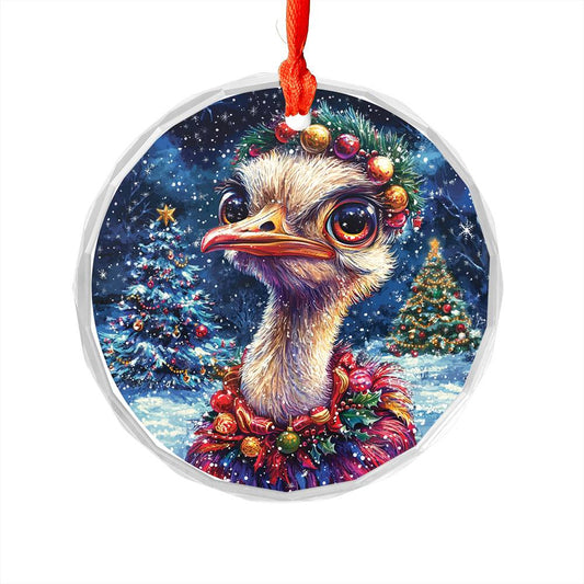 Beautiful Ostrich Christmas Night Design 4 Glass Ornament