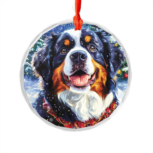 Beautiful Angus Bernese Mountain Dog Christmas Night Design 4 Glass Ornament