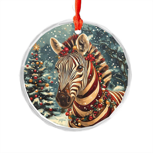 Beautiful Zebra Christmas Night Design 4 Glass Ornament