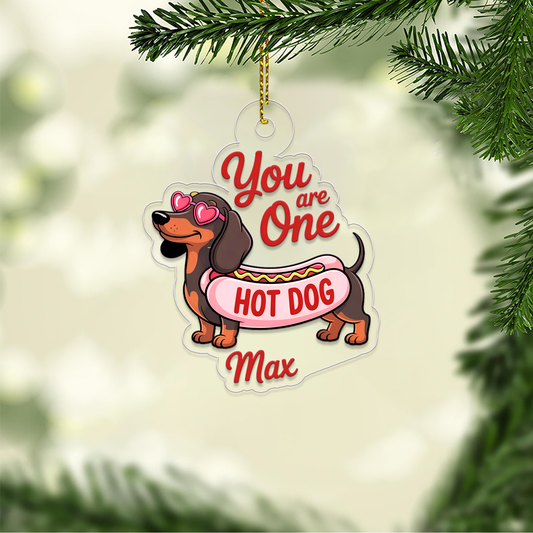 Personalized Funny Dachshund Hot Dog Ornament, Funny Hot Dog Gifts Ornament, Decoration for Dog Lovers, Hot Dog Breed Ornament