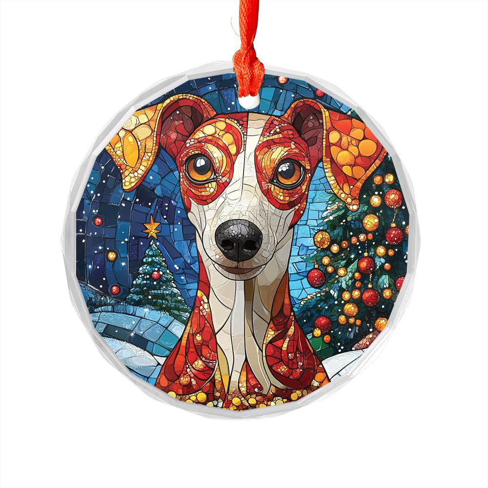 Beautiful Whippet Dog Christmas Night Design 3 Glass Ornament