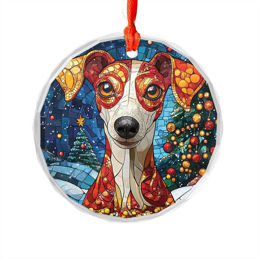 Beautiful Whippet Dog Christmas Night Design 3 Glass Ornament