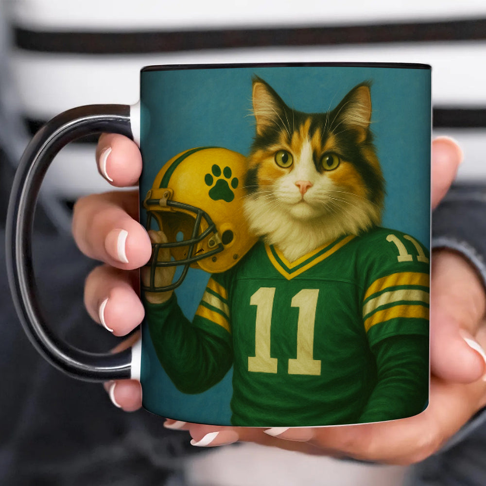 Custom Cat Photo Football Player Mug