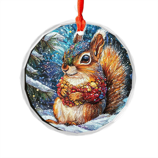 Beautiful Angus Squirrel Christmas Night Design 2 Glass Ornament