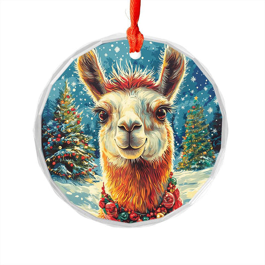 Beautiful Llama Christmas Night Design 1 Glass Ornament