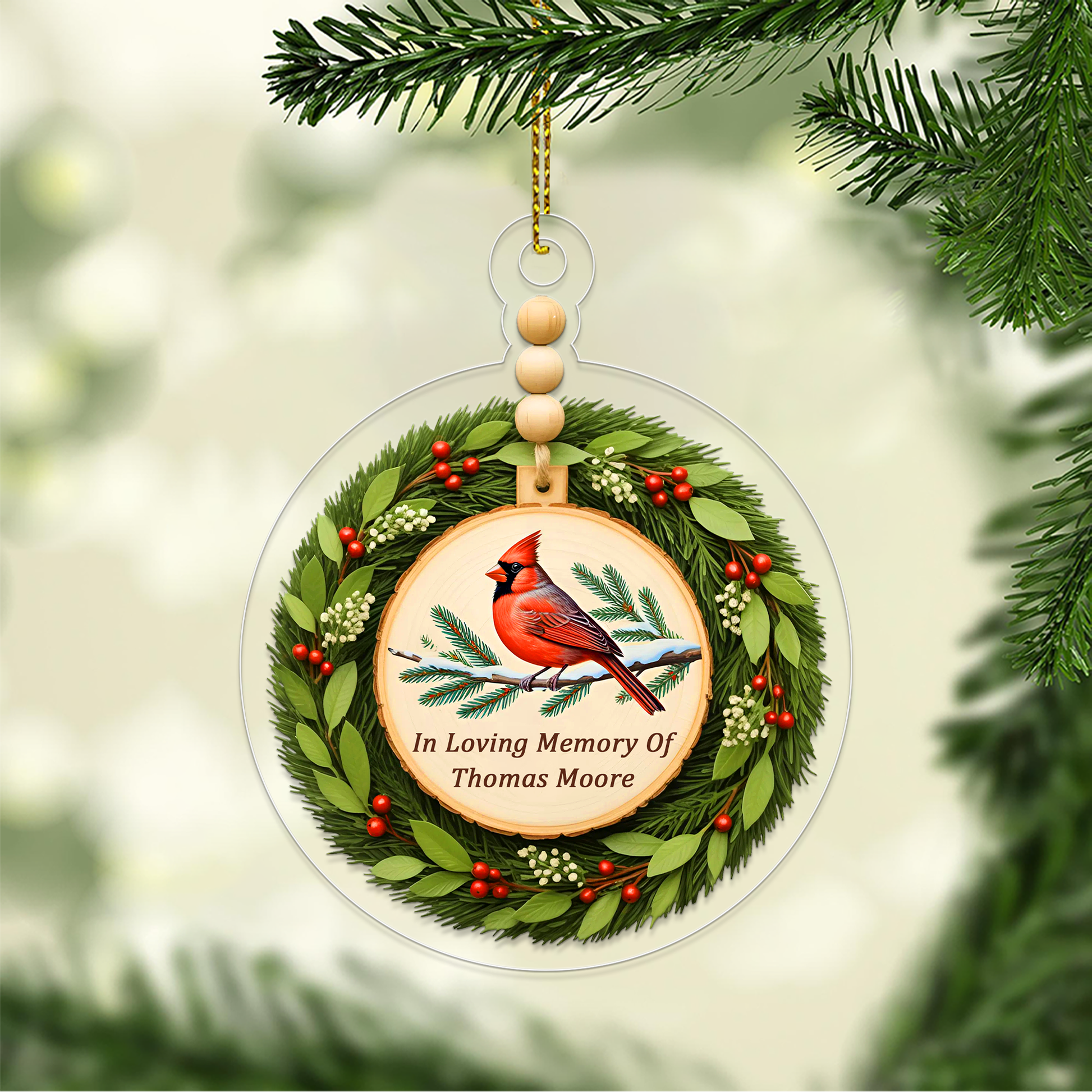 Personalized Cardinal Remembrance Christmas Ornament, Cardinal Memorial Ornament, Personalized Sympathy Gift, Holiday Tree Ornament