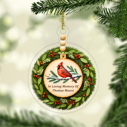 Personalized Cardinal Remembrance Christmas Ornament, Cardinal Memorial Ornament, Personalized Sympathy Gift, Holiday Tree Ornament