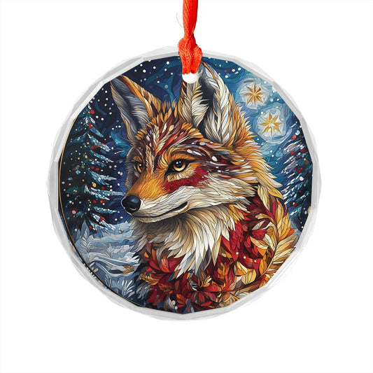 Beautiful Angus Coyote Christmas Night Design 4 Glass Ornament