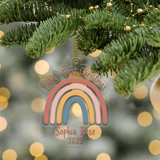 Personalized Rainbow Baby's First Christmas Ornament, Christmas Decor, Baby Coming Next Year Ornament, New Baby Arriving 2025