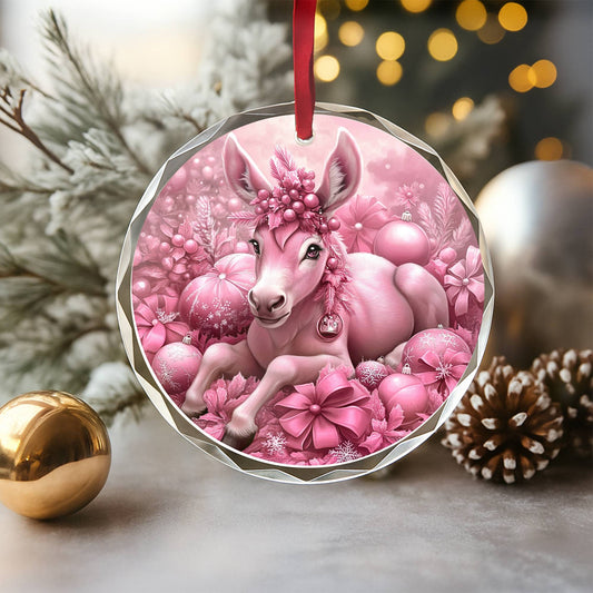 Mule Pink Christmas Design 2 Glass Ornament