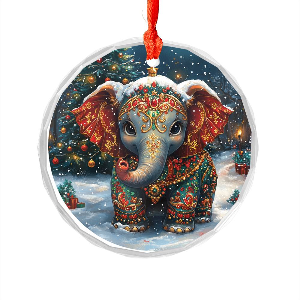 Beautiful Elephant Christmas Night Design 4 Glass Ornament
