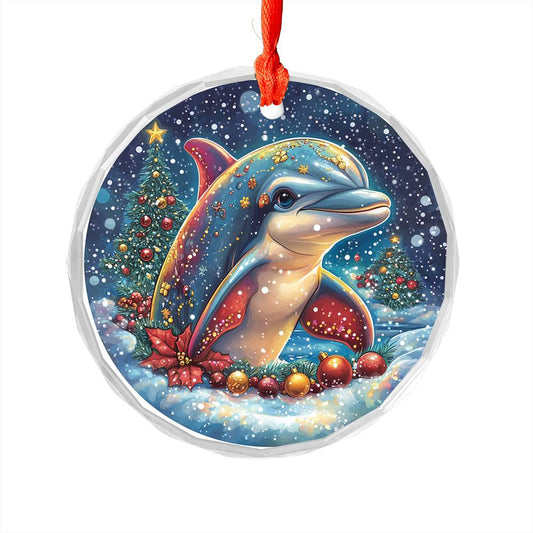 Beautiful Angus Dolphin Christmas Night Design 2 Glass Ornament
