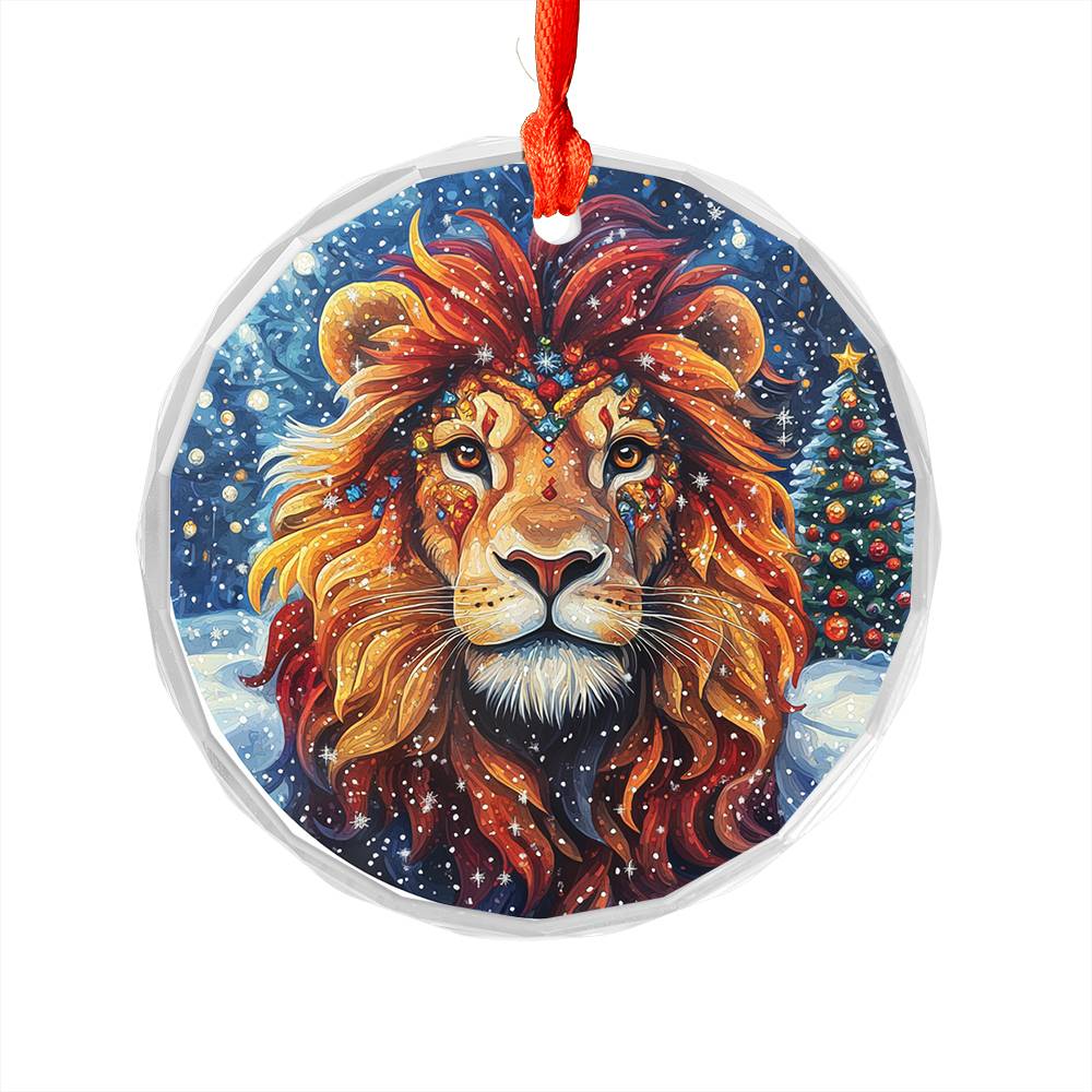 Beautiful Lion Christmas Night Design 1 Glass Ornament