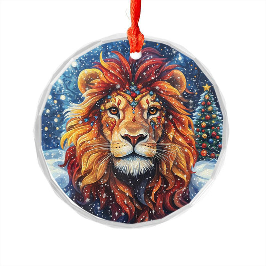 Beautiful Lion Christmas Night Design 1 Glass Ornament