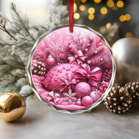 Coral Pink Christmas Design 2 Glass Ornament
