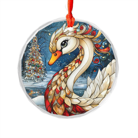 Beautiful Swan Christmas Night Design 4 Glass Ornament