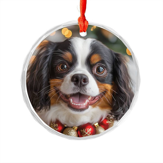 Beautiful Angus Cavalier King Charles Spaniel Dog Christmas Night Design 3 Glass Ornament