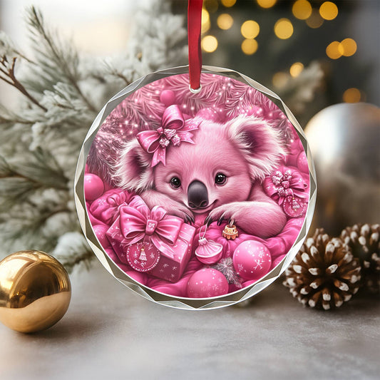 Koala Pink Christmas Design 1 Glass Ornament