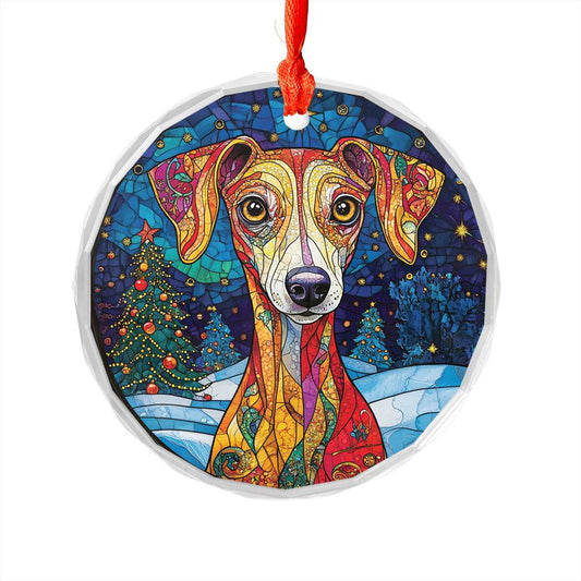 Beautiful Whippet Dog Christmas Night Design 2 Glass Ornament