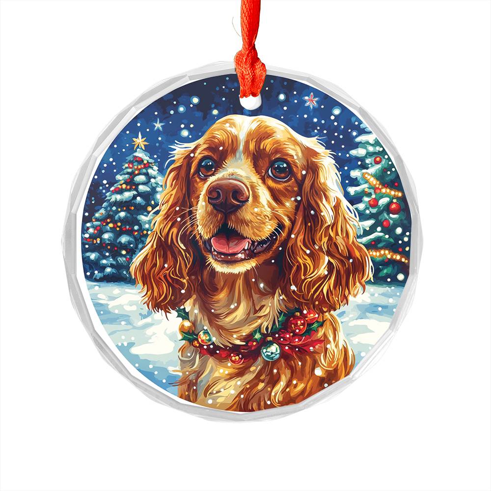 Beautiful English Cocker Spaniel Dog Christmas Night Design 1 Glass Ornament