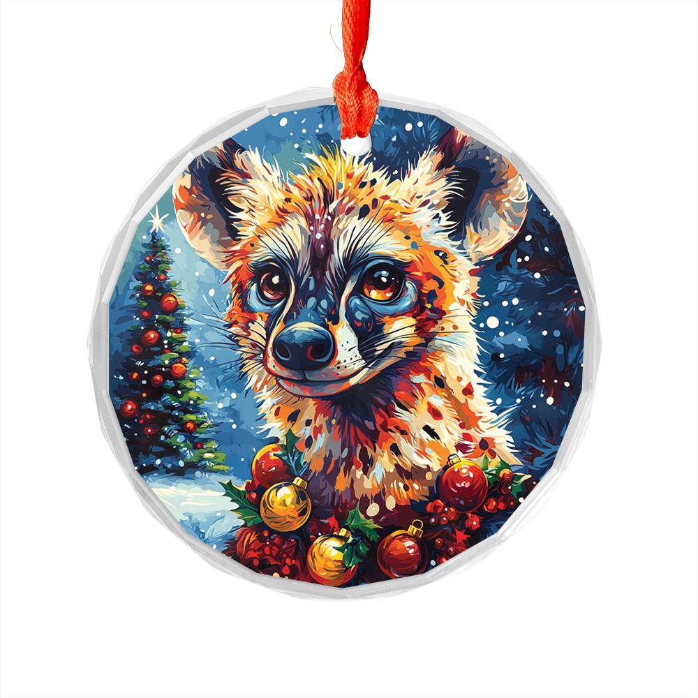 Beautiful Hyena Christmas Night Design 3 Glass Ornament