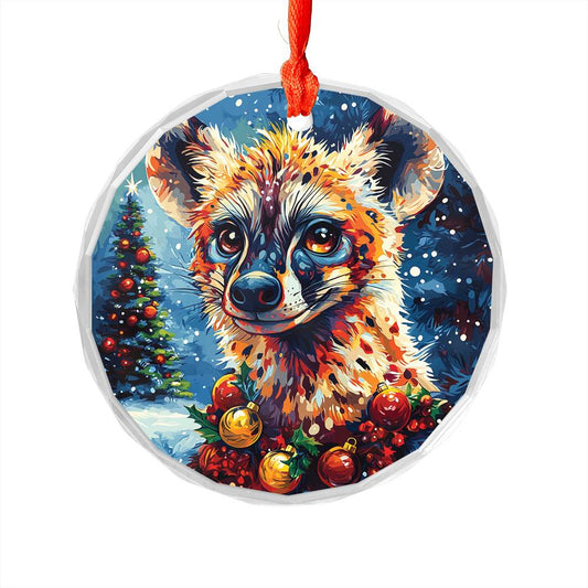 Beautiful Hyena Christmas Night Design 3 Glass Ornament