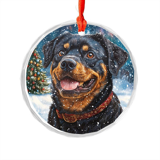Beautiful Angus Rottweiler Dog Christmas Night Design 4 Glass Ornament