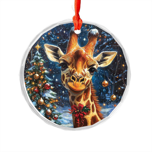 Beautiful Giraffe Christmas Night Design 4 Glass Ornament