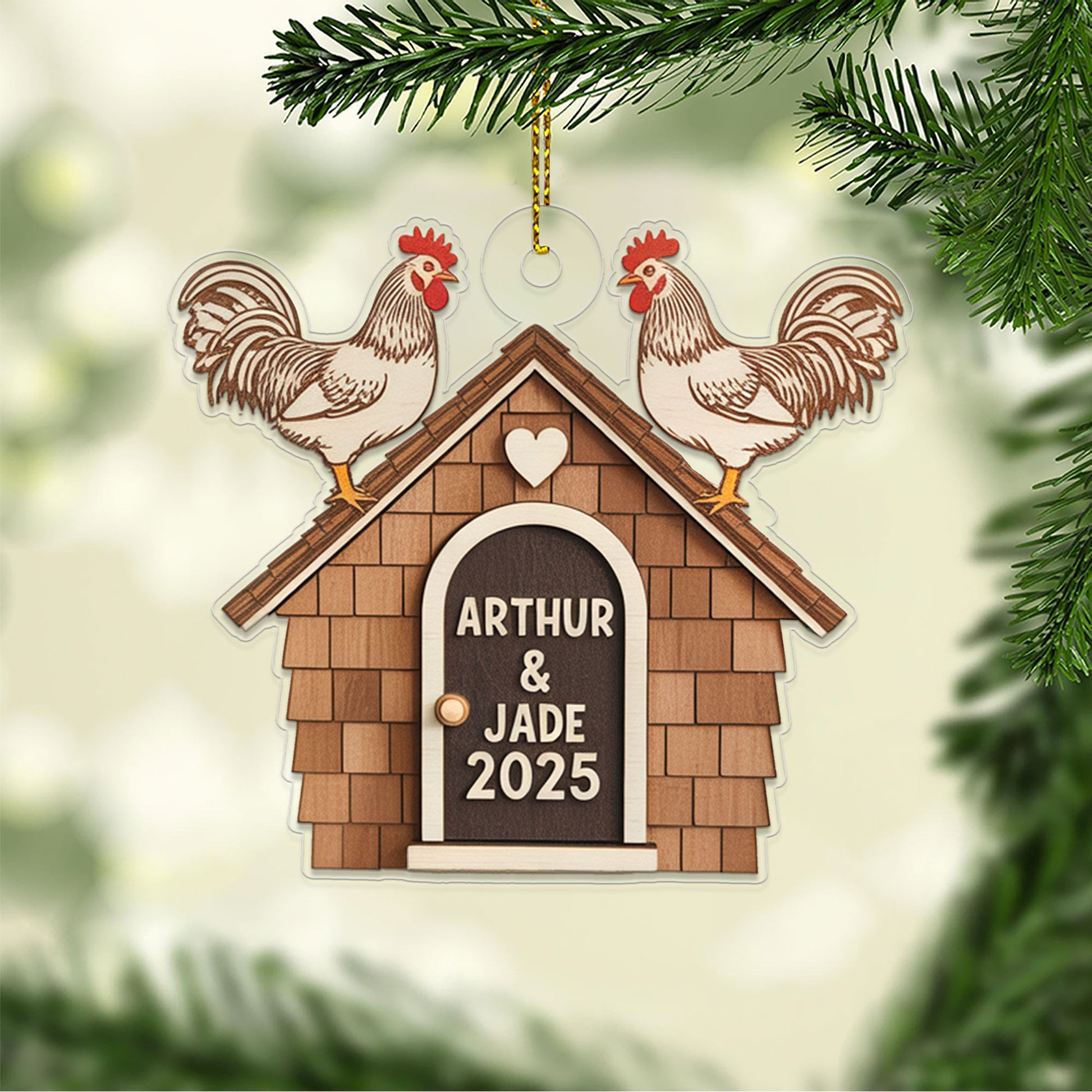 Personalized Chicken Coop Christmas Ornament, Custom Farm with Chickens, Rustic Holiday Tree Decor, Farming Ornament, Farmer Gift