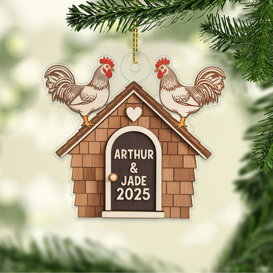Personalized Chicken Coop Christmas Ornament, Custom Farm with Chickens, Rustic Holiday Tree Decor, Farming Ornament, Farmer Gift