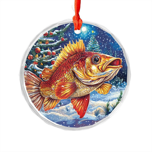 Beautiful Angus Bass fish Christmas Night Design 1 Glass Ornament