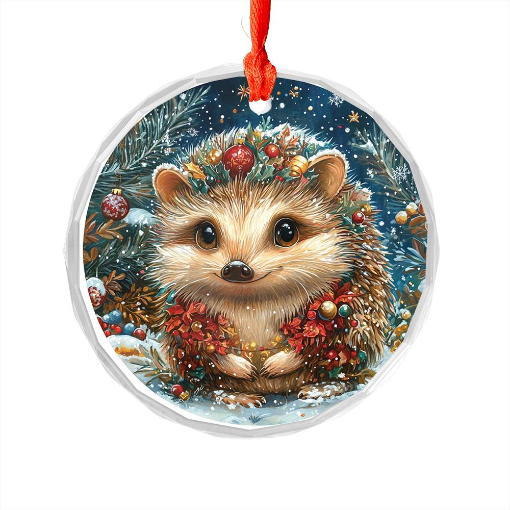 Beautiful Angus Hedgehog Christmas Night Design 4 Glass Ornament