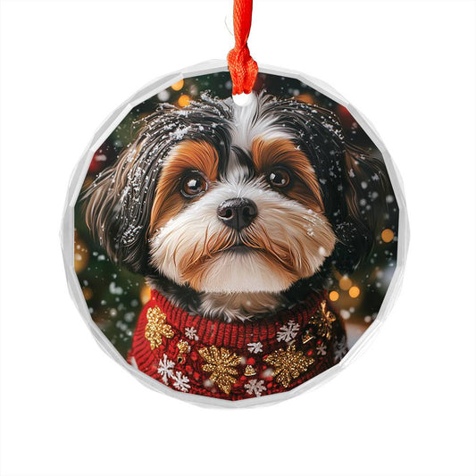 Beautiful Havanese Dog Christmas Night Design 1 Glass Ornament