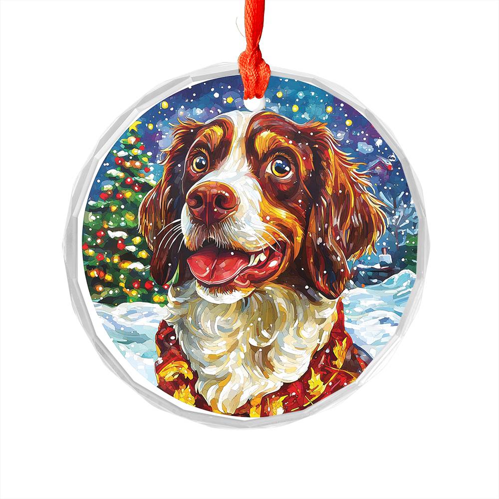 Beautiful English Springer Spaniel Dog Christmas Night Design 2 Glass Ornament