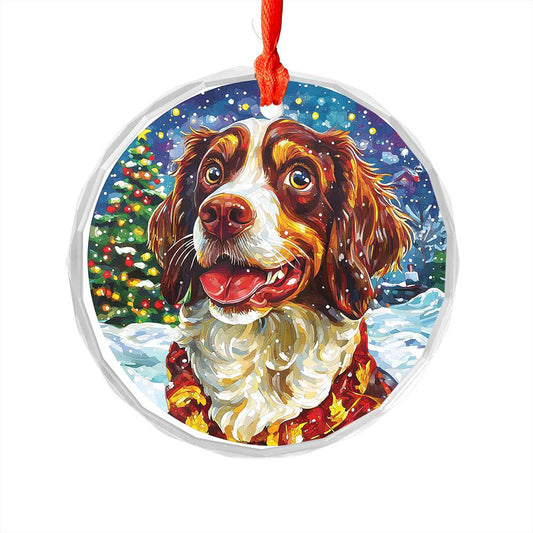 Beautiful English Springer Spaniel Dog Christmas Night Design 2 Glass Ornament