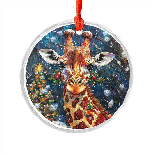 Beautiful Giraffe Christmas Night Design 3 Glass Ornament