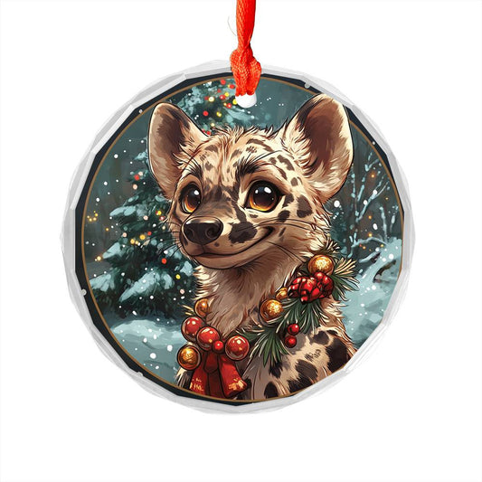 Beautiful Hyena Christmas Night Design 1 Glass Ornament