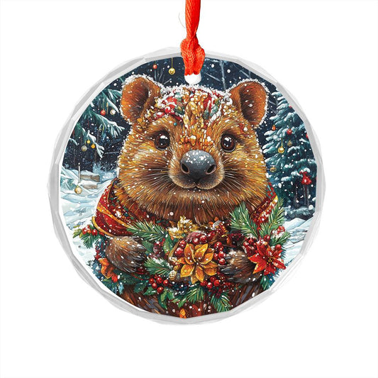 Beautiful Angus Wombat Christmas Night Design 1 Glass Ornament