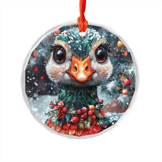 Beautiful Goose Christmas Night Design 3 Glass Ornament