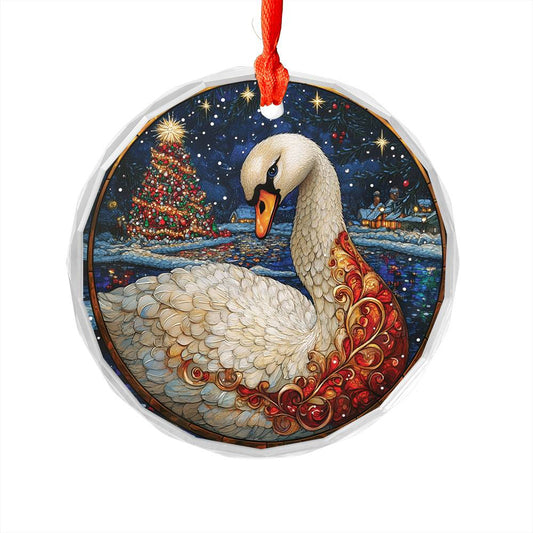 Beautiful Swan Christmas Night Design 2 Glass Ornament