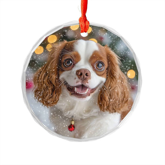 Beautiful Angus Cavalier King Charles Spaniel Dog Christmas Night Design 2 Glass Ornament