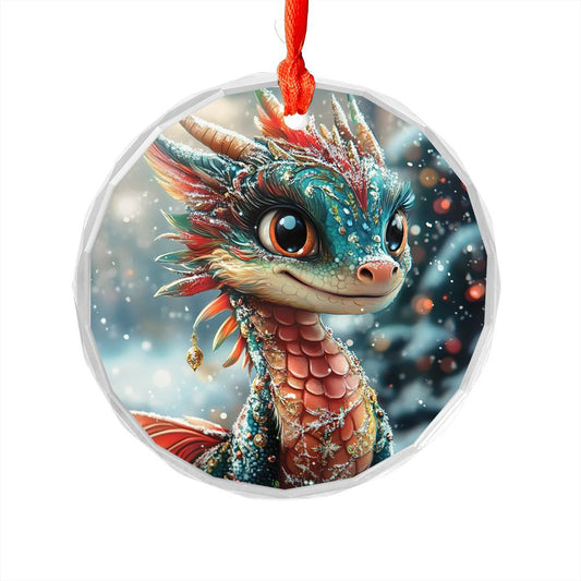 Beautiful Angus Dragon Christmas Night Design 2 Glass Ornament