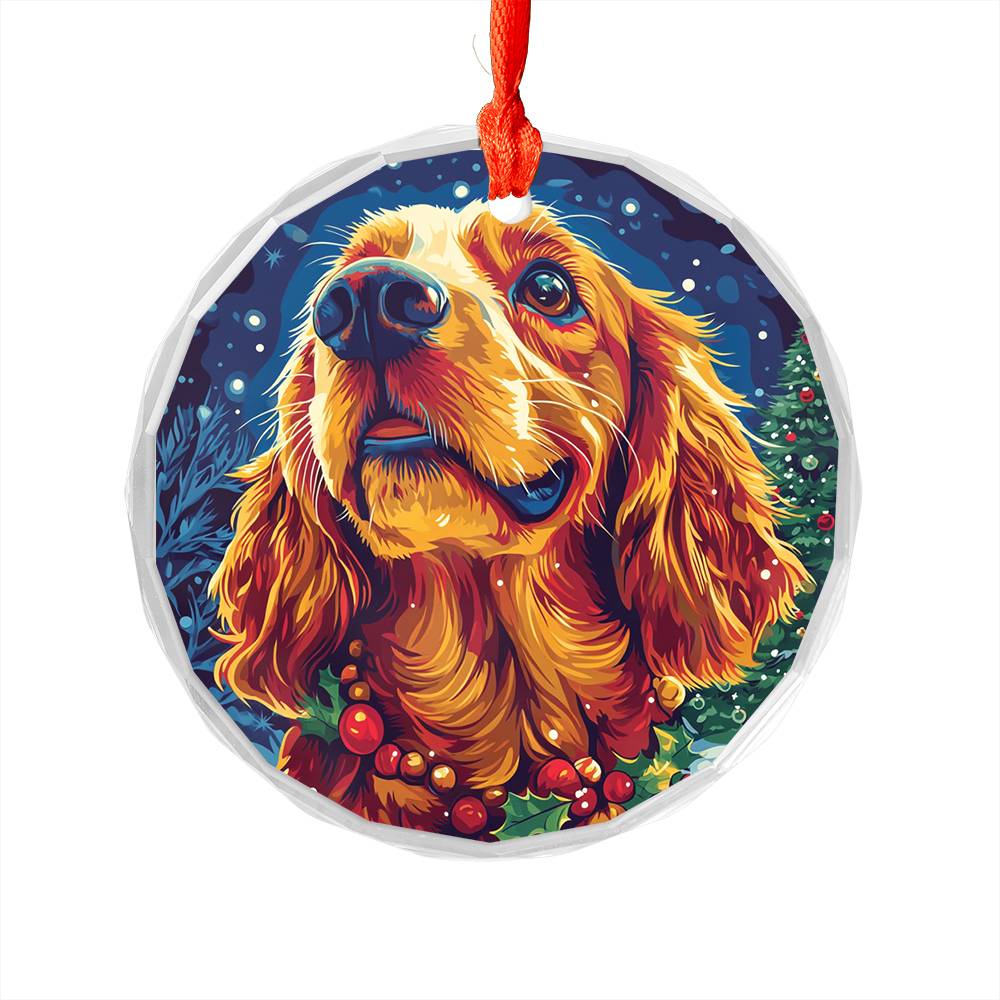 Beautiful Cocker Spaniel Dog Christmas Night Design 2 Glass Ornament