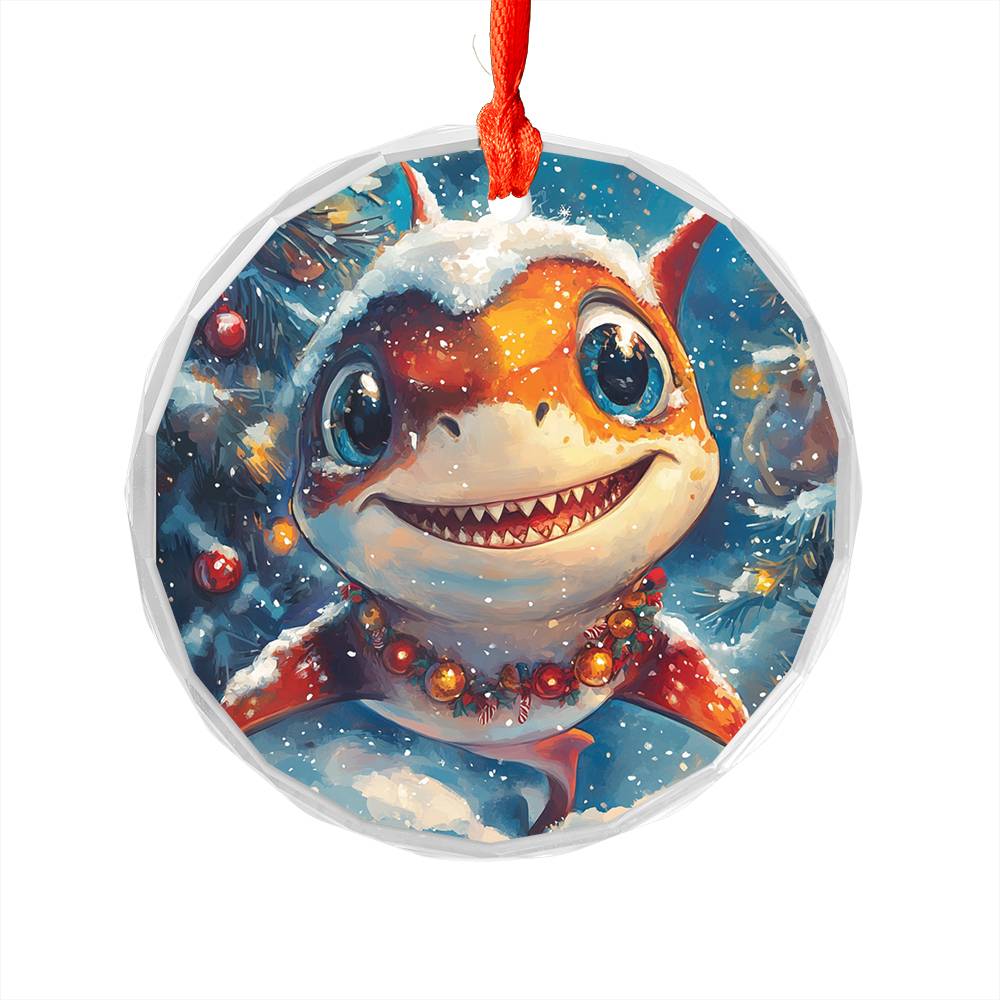 Beautiful Angus Shark Christmas Night Design 2 Glass Ornament