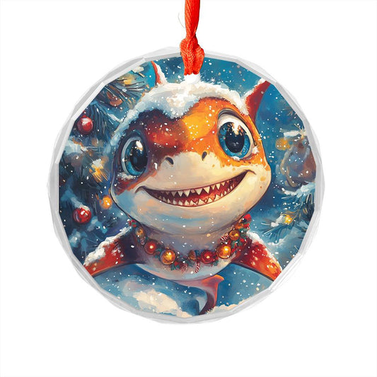 Beautiful Angus Shark Christmas Night Design 2 Glass Ornament