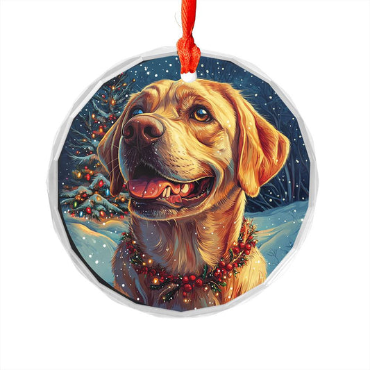 Beautiful Angus  Labrador Retriever Dog Christmas Night Design 3 Glass Ornament