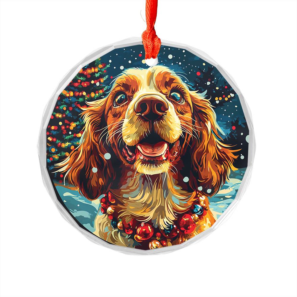 Beautiful English Cocker Spaniel Dog Christmas Night Design 2 Glass Ornament