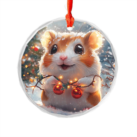 Beautiful Hamster Christmas Night Design 2 Glass Ornament