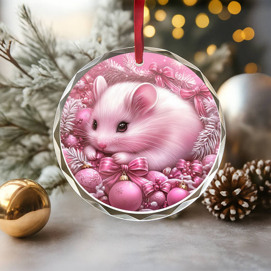 Hamster Pink Christmas Design 2 Glass Ornament