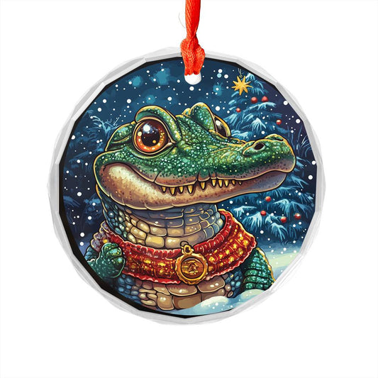 Beautiful Angus Alligator Christmas Night Design 3 Glass Ornament